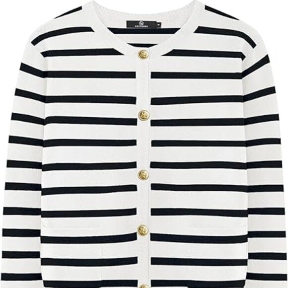 Women's Striped Trendy Casual Long Sleeve Striped Cardigan Sweater Sz Large - Picture 2 of 5